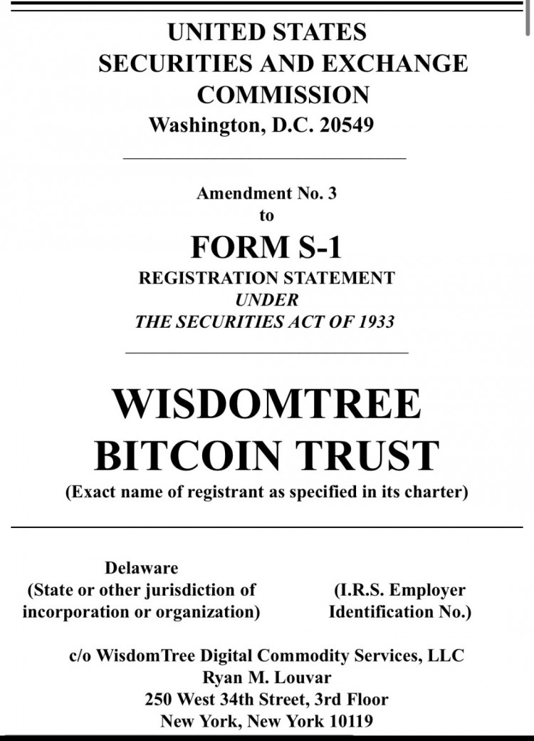 [Crypto360]WisdomTree 修改了现货 BTC ETF 申请，有迹象表明和 SEC